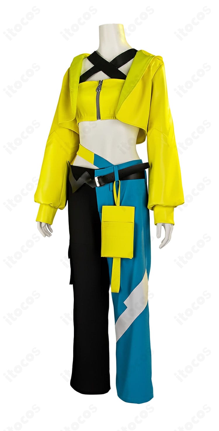 カナリィ衣装の側面シルエット。袖ラインとパンツのディテールを強調