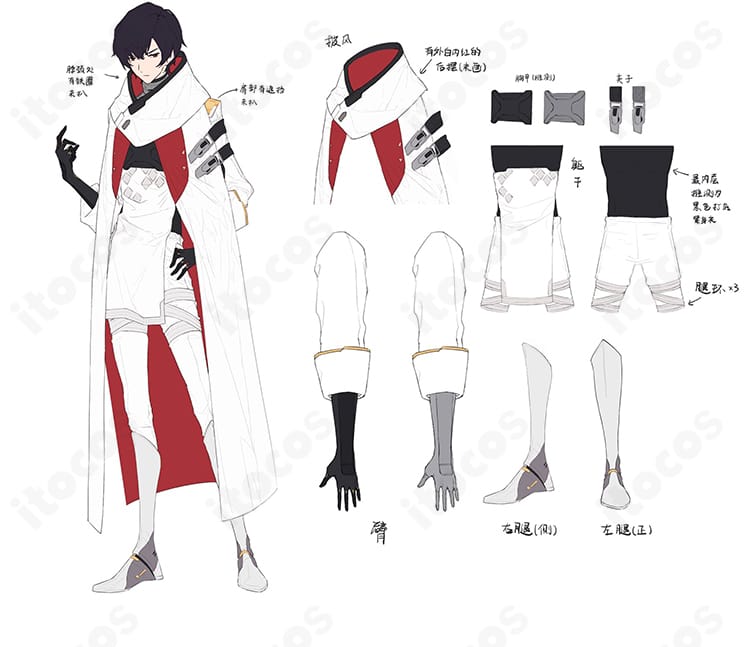 アシモフ コスプレ白衣の全体ディテール画像。生地の質感、補強ステッチ、ポケット周りの作りが確認できるカット。