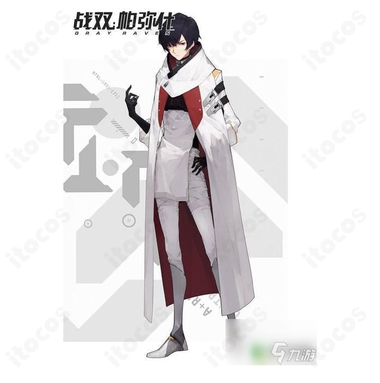 アシモフの白衣コスプレ衣装を正面から撮影した全身画像。端正なシルエットと襟・袖のラインがわかるフロントビュー。