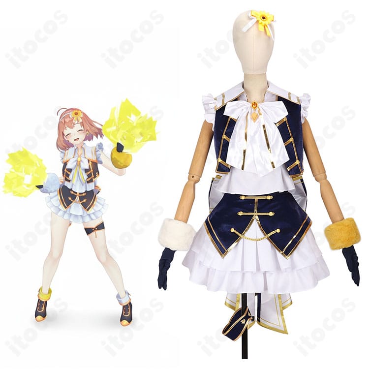 本間ひまわり 共通衣装の着用イメージ。ベストとスカート、スカーフや髪飾りまで揃った全身コーデの人物ショット