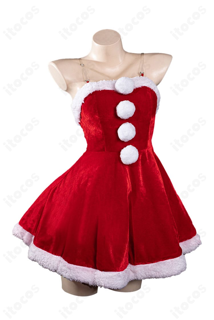 小鳥遊六花 クリスマス衣装の胸元と前面装飾ディテール。スカーフ結び目や縁取りステッチを強調。