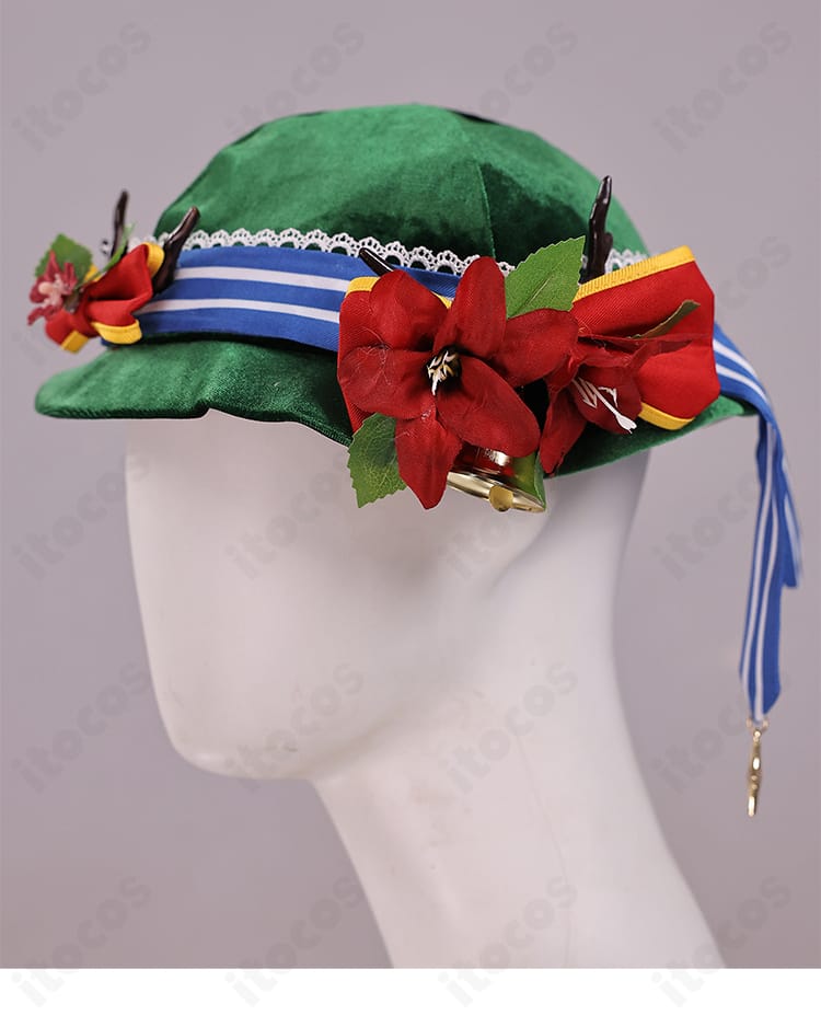 レム衣装の帽子装飾ディテール。縁取りとボンボンの質感