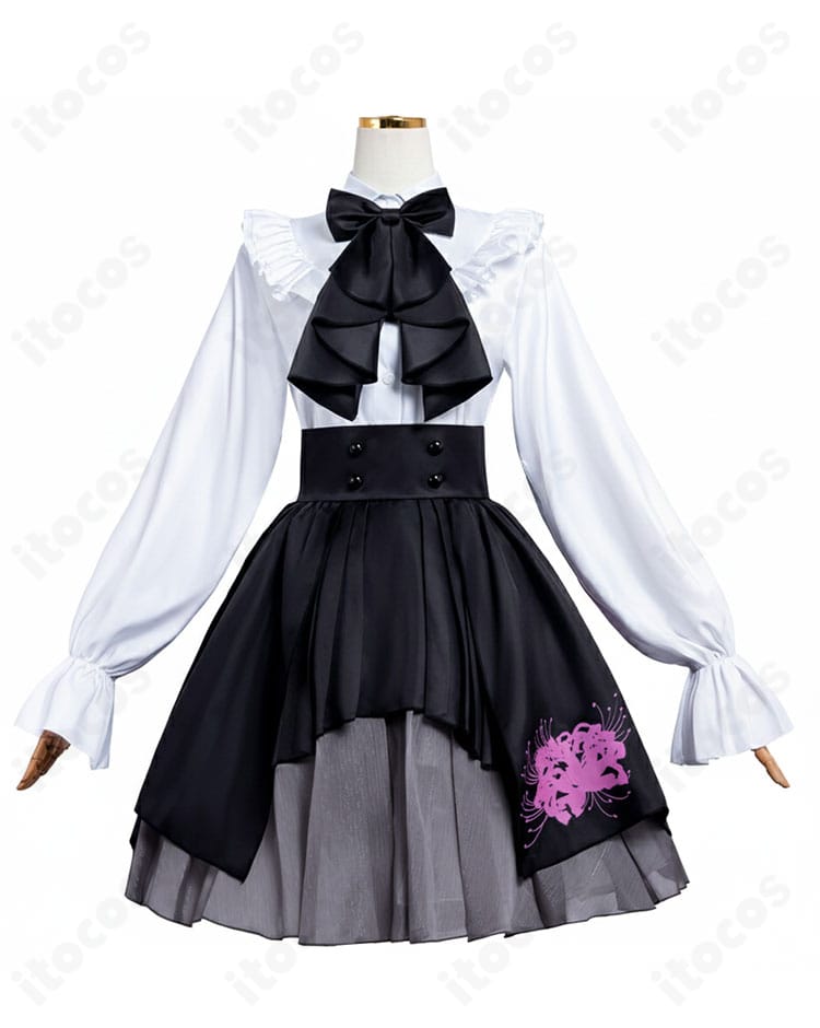 ヴラディレーナ・ミリーゼ 制服コスプレの正面ディスプレイ。シャツの襟元とリボンのバランス、ウエスト位置を確認できる。