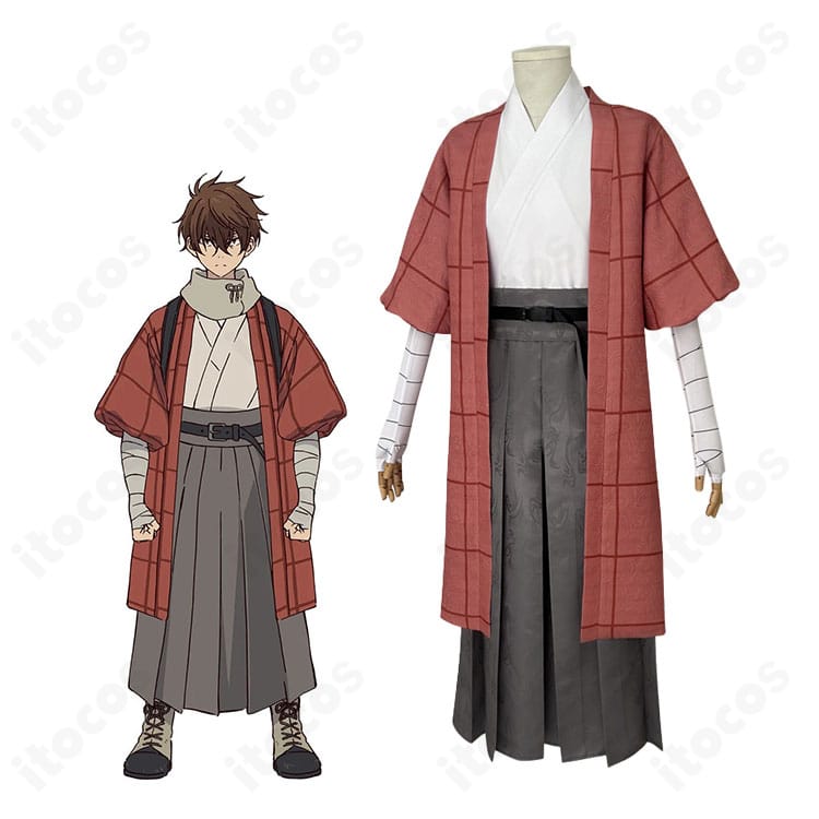 二十世紀電氣目録 坂本喜八 コスプレ衣装をモデルが着用した全身イメージ。羽織と袴、スヌードが映える和風スタイル。