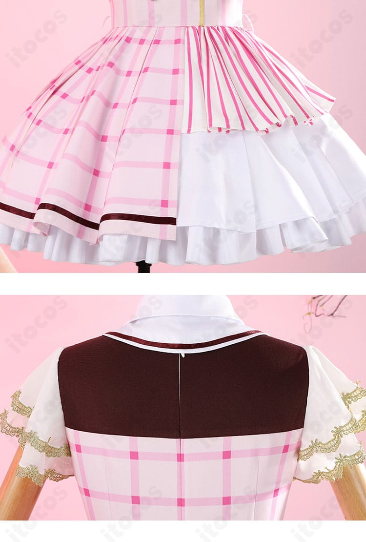 スカートと背面の切替え部、プリーツ風ディテール