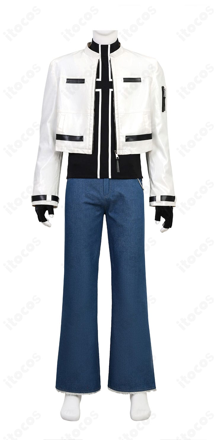 草薙京 '99 コスプレ衣装のジャケット正面。前立てと襟元のディテールを強調