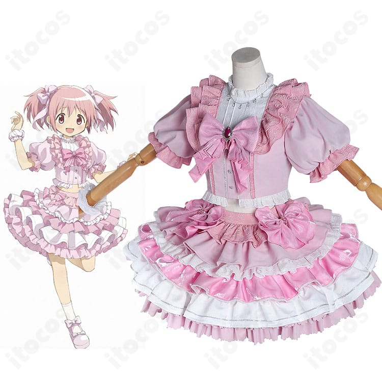 鹿目まどかのコスプレを着用したモデルと衣装全体の雰囲気が分かるイメージ