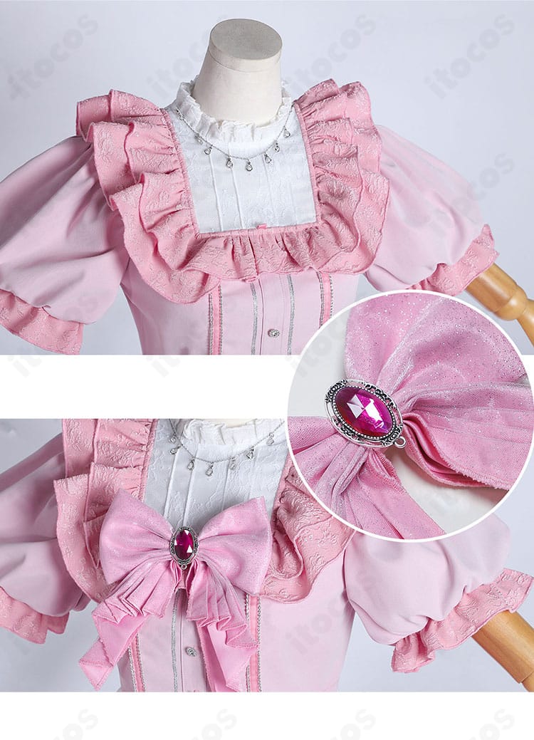 襟元と胸元リボン装飾のアップ（ステッチと発色のディテール）