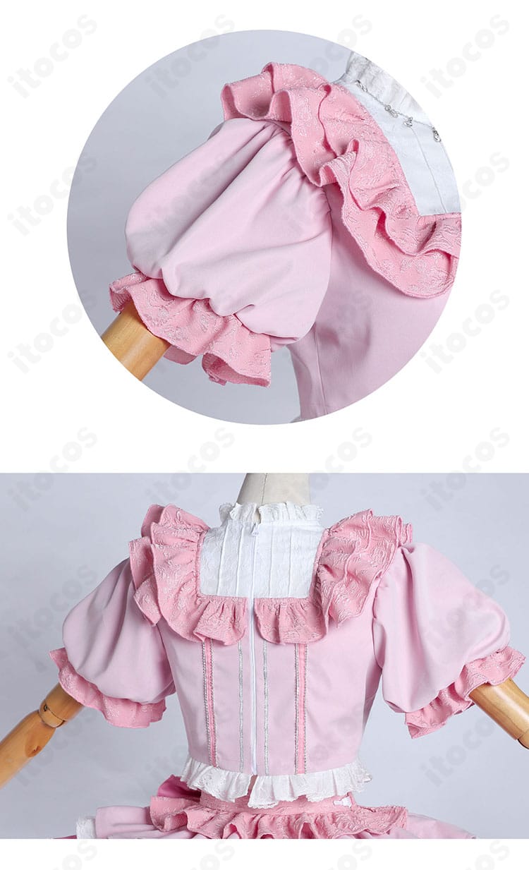 肩周りと背面装飾のディテール（ヨークと背面リボン基部）