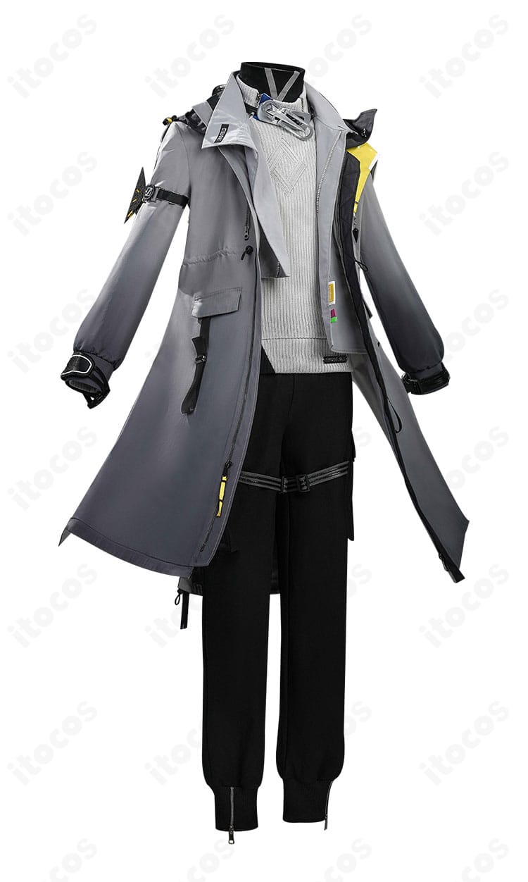 管理人（男性）コスプレの右側面。肩飾りと腕飾りの配置が分かる画像