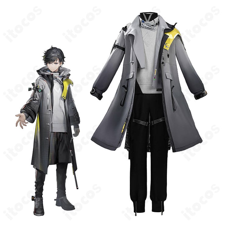 管理人（男性）のフルコーデ一式を着用したモデルと衣装全体が分かる画像