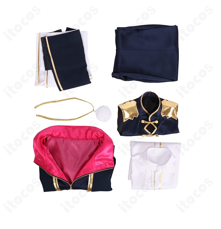 渡会雲雀 SYMPHONIA 共通衣装のセット内容一式。コート、ズボン、シャツ、ベスト、腰布、紐飾りを平置きで表示。