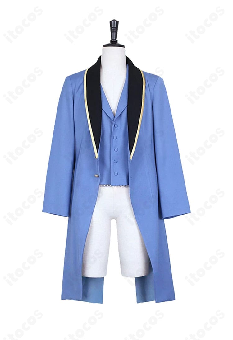 ジャック・ザ・リッパー 紳士風コスプレ衣装の正面ディテール。ラペル、前立て、配色コントラストをクローズアップ。