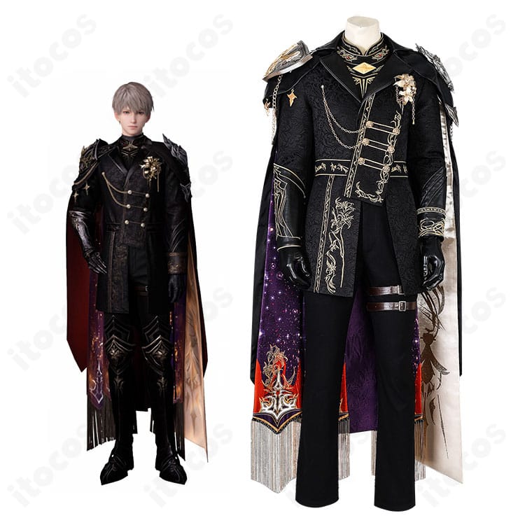 恋と深空 セイヤ 暗夜に沈む星のコスプレ衣装一式を着用イメージで紹介。王者の雰囲気を感じるダーク×金装飾の世界観表現。