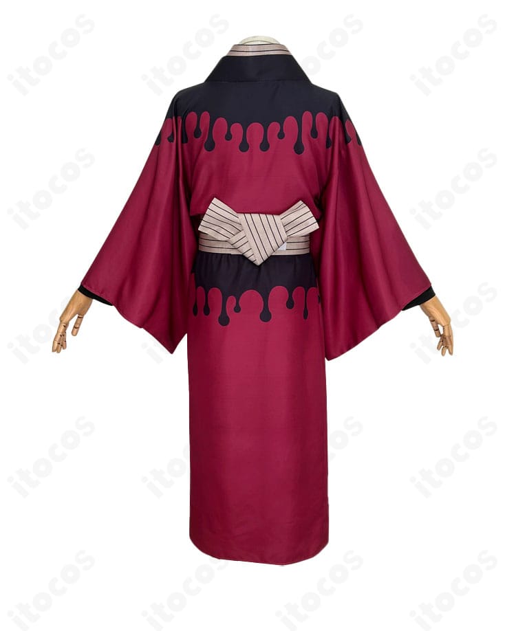 鬼滅の刃 童磨 教祖着物コスプレ衣装の背面全体。帯と裾の落ち感がわかる教祖風シルエット