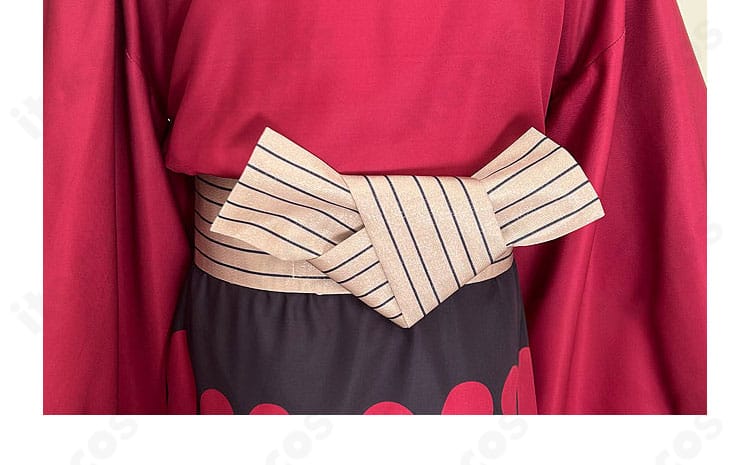 童磨 教祖着物コスプレ衣装の帯背面と結び装飾。後ろ姿でも形が崩れにくい仕様