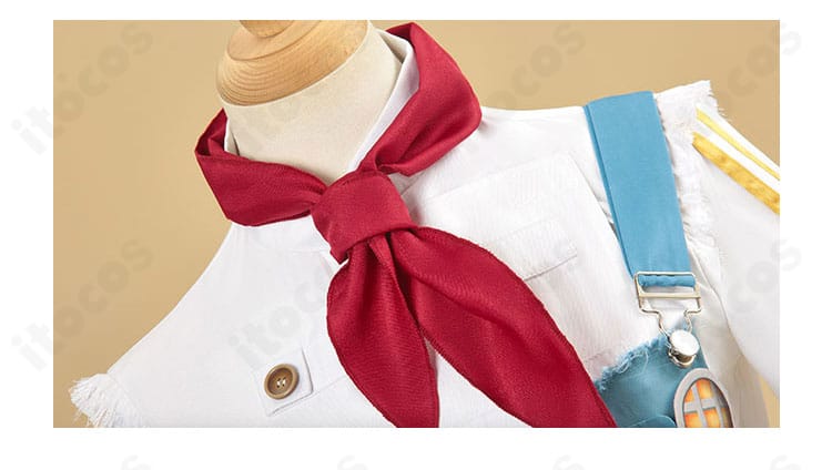 ボンボン 秘密のコック コスプレ衣装の赤いネッカチーフのディテール。結び目の形も整えやすい仕様。