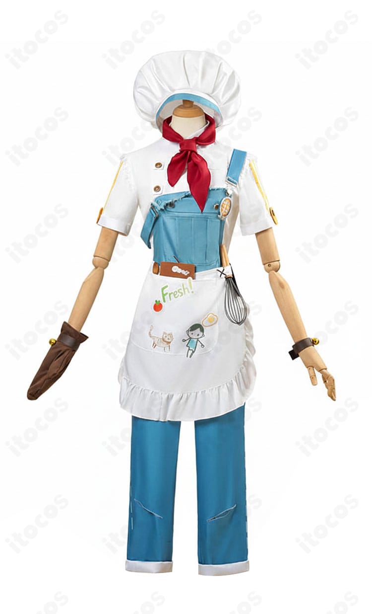 第五人格 ボンボン 秘密のコック コスプレ衣装の正面全体。赤スカーフと徽章が映えるシャープなシルエット。