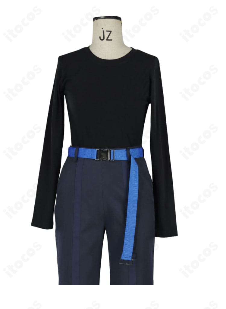 ブラック長袖インナーの質感と縫製ディテール。椎名立希コスプレ用トップスの素材感