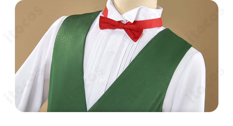 エスカノール 通常衣装の襟元デザイン。シャツの襟と領結の重なり、縫製の整いを示す写真