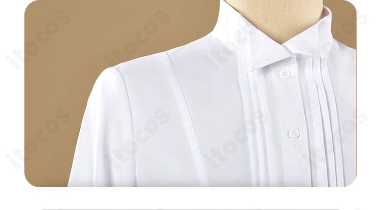 エスカノール衣装のシャツ部分。生地表面の質感と前立て・縫製ラインを示すディテール写真