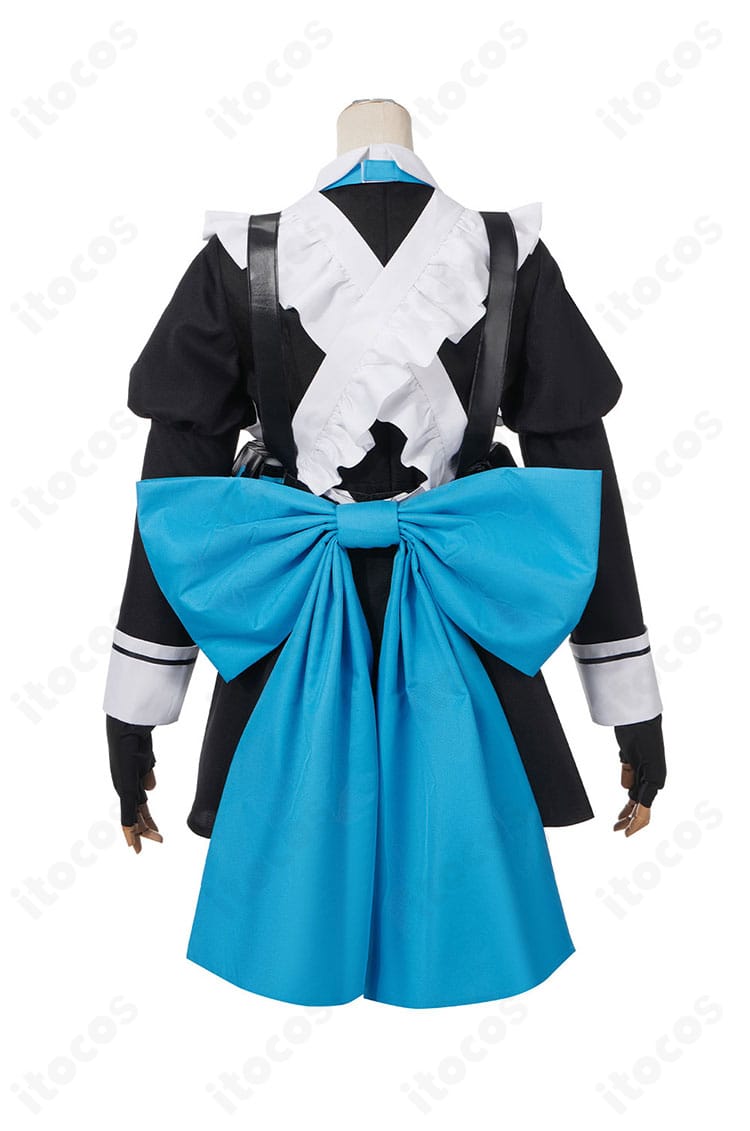 飛鳥馬トキ メイド服コスプレの背面。大きな背部リボンとウエストライン、スカートの広がりを見せるバックスタイル。