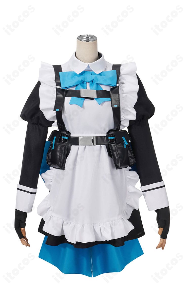 飛鳥馬トキ メイド服コスプレの正面全身。クラシカルなAラインシルエットと高発色のワンピース、胸元のアクセントを確認。