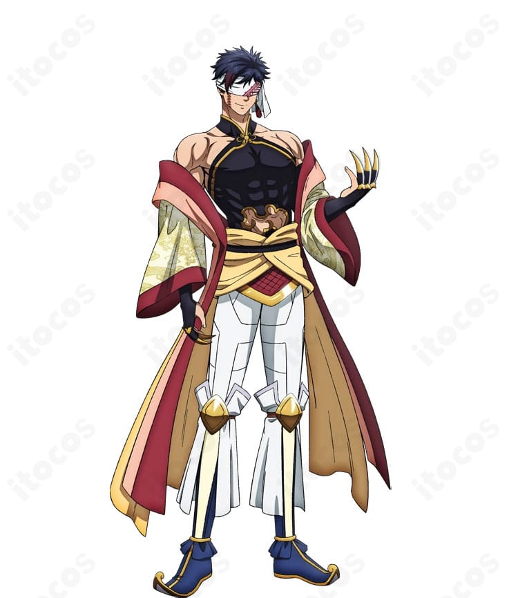 終末のワルキューレ 始皇帝（Qin Shi Huang）コスプレ衣装の側面。肩と裾の造形バランス、装飾ディテールとラインの美しさを確認