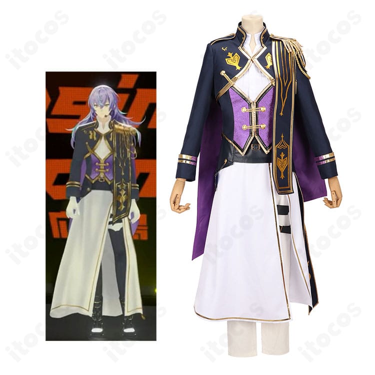 星導ショウ 広島公演 共通衣装の正面全身コーディネート。高コントラスト配色とシャープなシルエットが映えるステージ仕様。