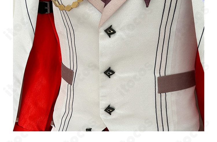 原神 タルタリヤ コスプレ衣装の門襟とボタン装飾の近接画像。公式イメージに沿った意匠を確認可能。