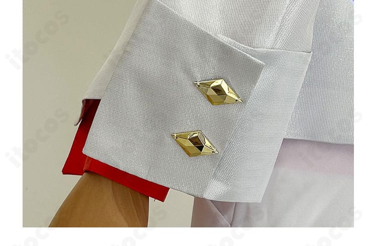 原神 タルタリヤ 原神FES コスプレ衣装の袖口ボタン装飾アップ。質感と留め具のデザインが分かる画像。