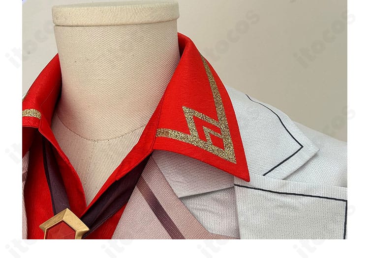 原神 タルタリヤ フェス衣装の襟元・胸元装飾ディテール。装飾パーツの形状と配色を高再現で示すクローズアップ。