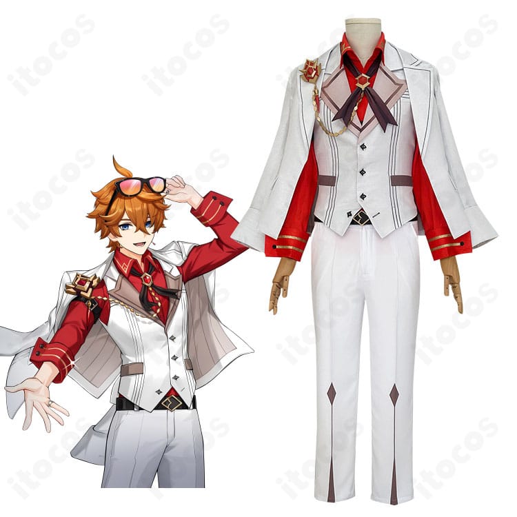 原神 タルタリヤ（公子／Childe）原神FES フェス衣装を人物が着用した全身イメージ。シルエットとスタイルが分かる写真。