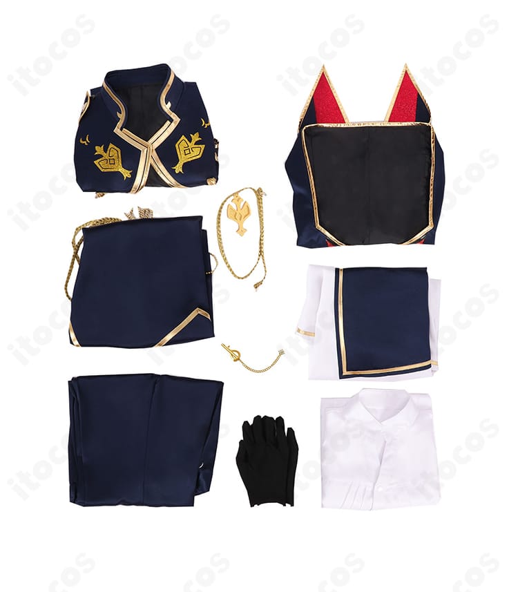 にじさんじ セラフ・ダズルガーデン 共通衣装のセット内容一覧。コート・マント・ズボン・ベスト・シャツ・手袋・紐飾り・腰布を一式で紹介。