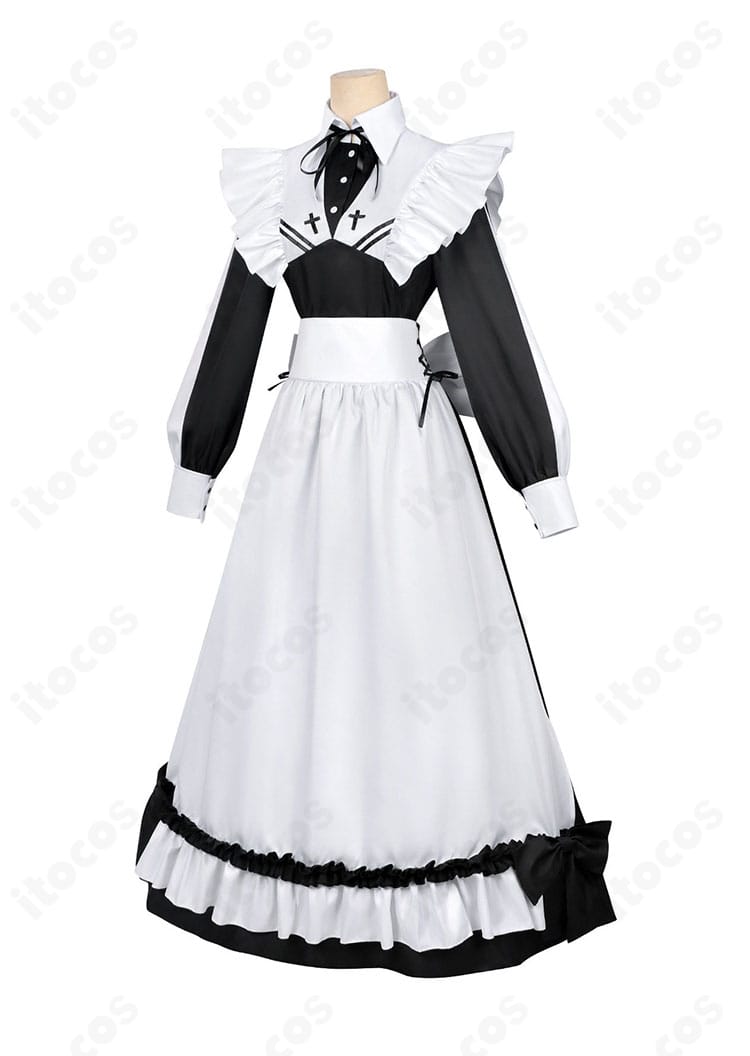 「死亡遊戯で飯を食う。」幽鬼 メイド服コスプレの側面シルエット。ウエスト位置とスカートの広がり、袖のラインをチェック。