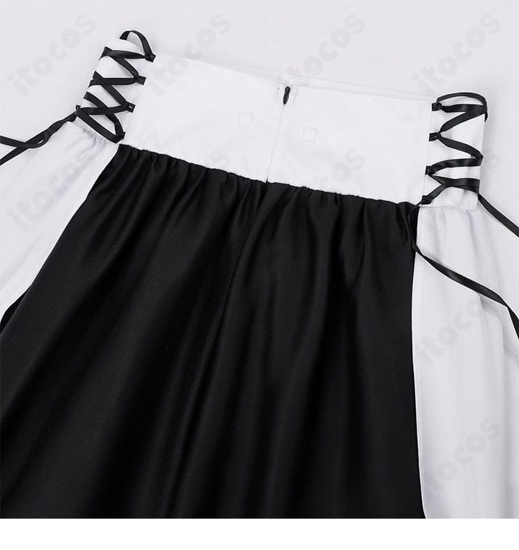 幽鬼 メイド服コスプレのスカート装飾ディテール。クラシックな印象を与える意匠を近距離で撮影。