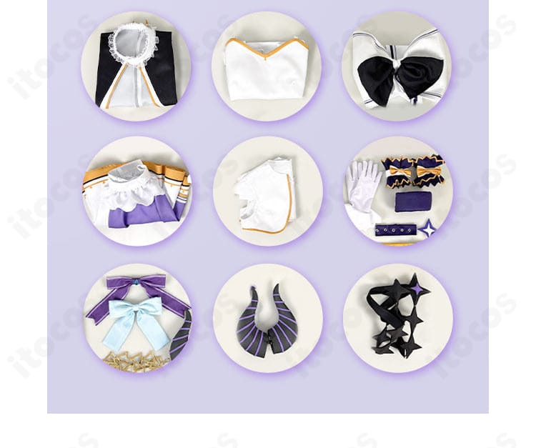 ラプラス・ダークネス アイドル衣装のフルセット内容一覧。トップスから小物まで同梱アイテムを確認。