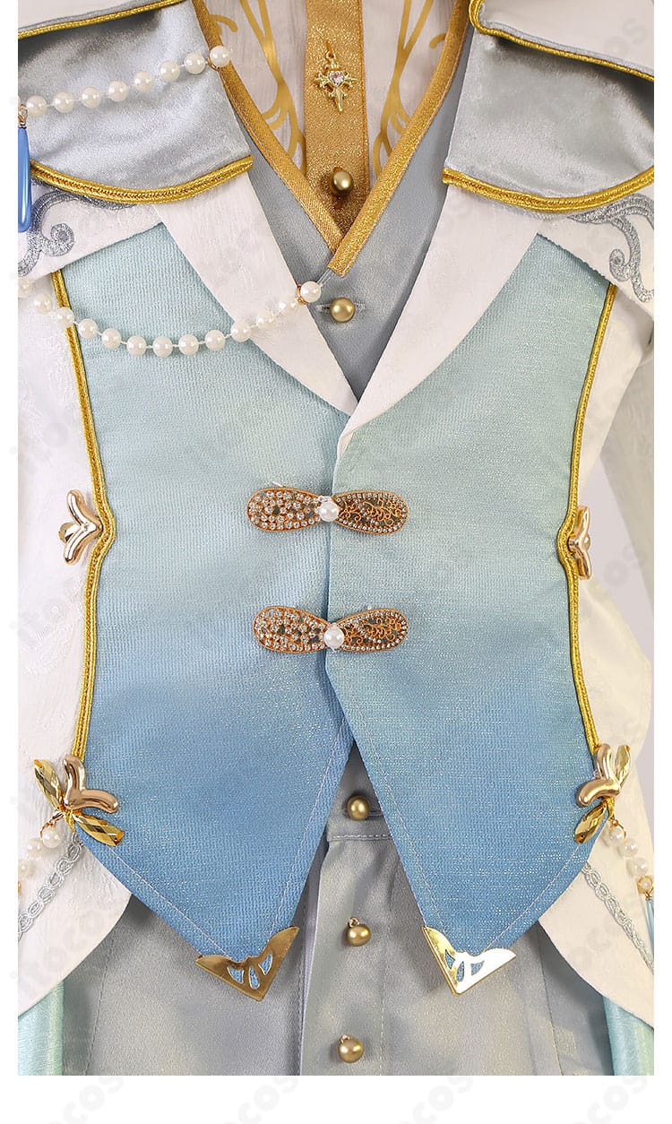 あんさんぶるスターズ Eden ヴェリテ衣装の襟装飾クローズアップ。素材感と縫製の丁寧さが分かる