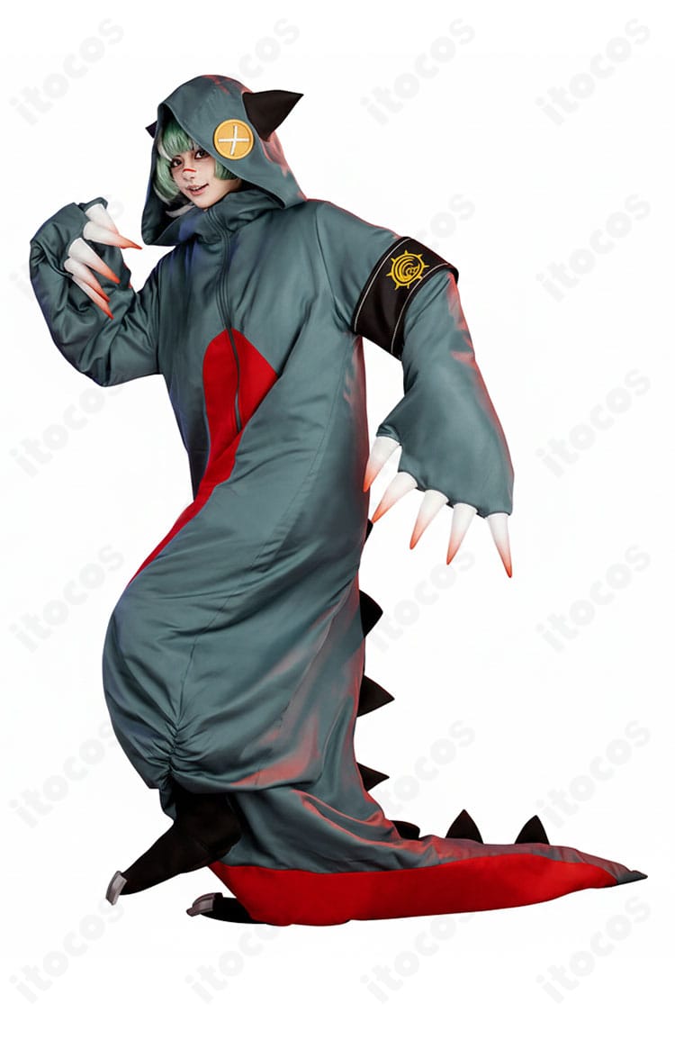 ガチアクタ ギータ 衣装の着用イメージ（側面）。角付きフードと袖装飾の奥行きが分かる