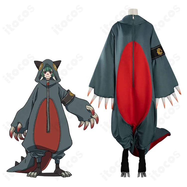 ガチアクタ ギータの怪獣風コスプレ衣装一式。角付きフードと尻尾を含む全身イメージが分かるカット