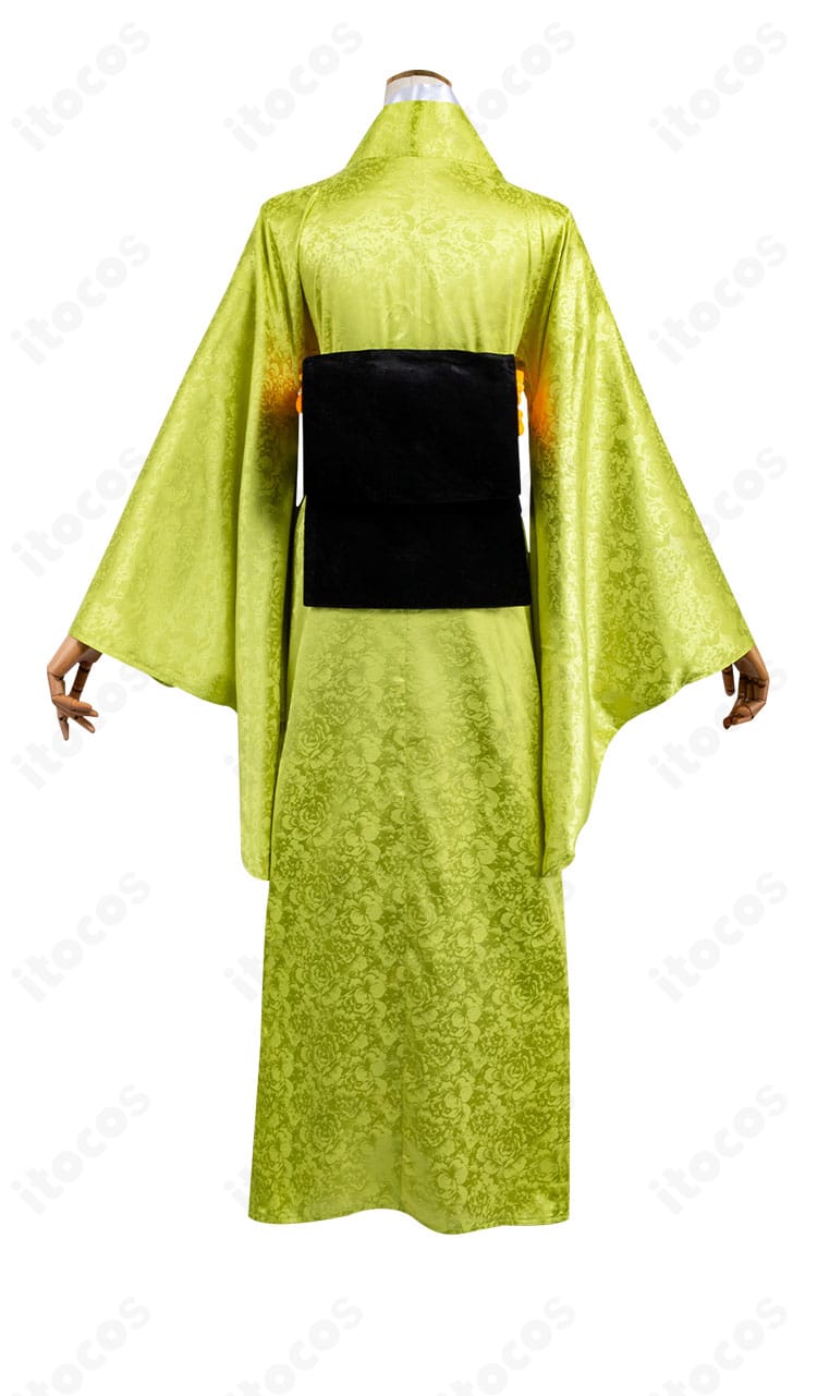 鬼滅の刃 嘴平琴葉コスプレ衣装の背面。穏やかな色合いと肩から裾へ流れる柔らかな後ろ姿を表現