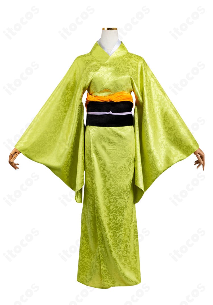 鬼滅の刃 嘴平琴葉コスプレ衣装の正面。落ち着いた和装の質感と自然な前合わせのラインが分かる構図