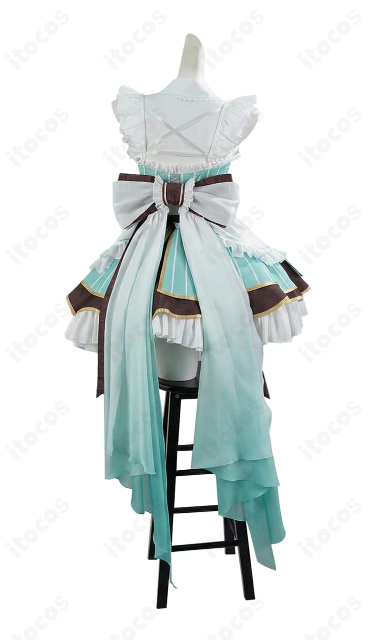 ミント・ファントーム メイド服の背面デザイン。大きな蝶結びが印象的な高再現ディテール