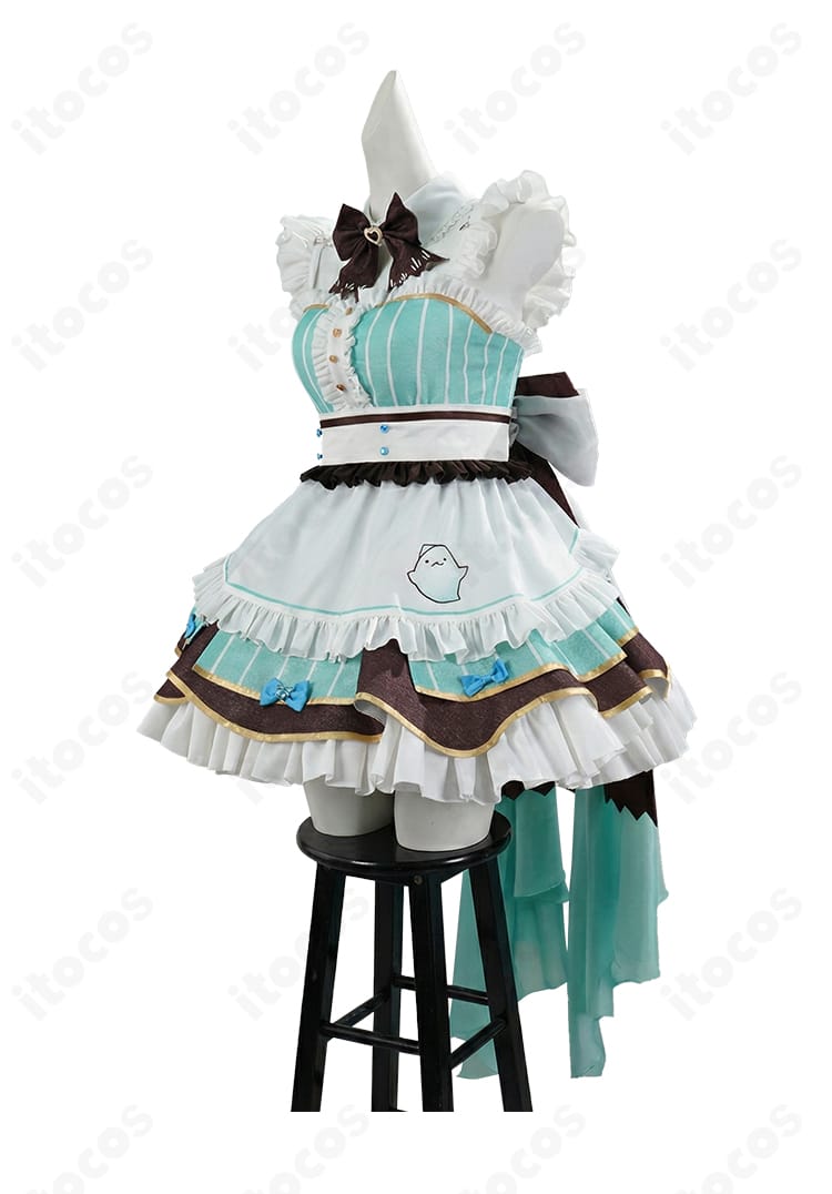 ミント・ファントーム メイド服の側面シルエット。ウエストラインが映えるスタイルアップ設計