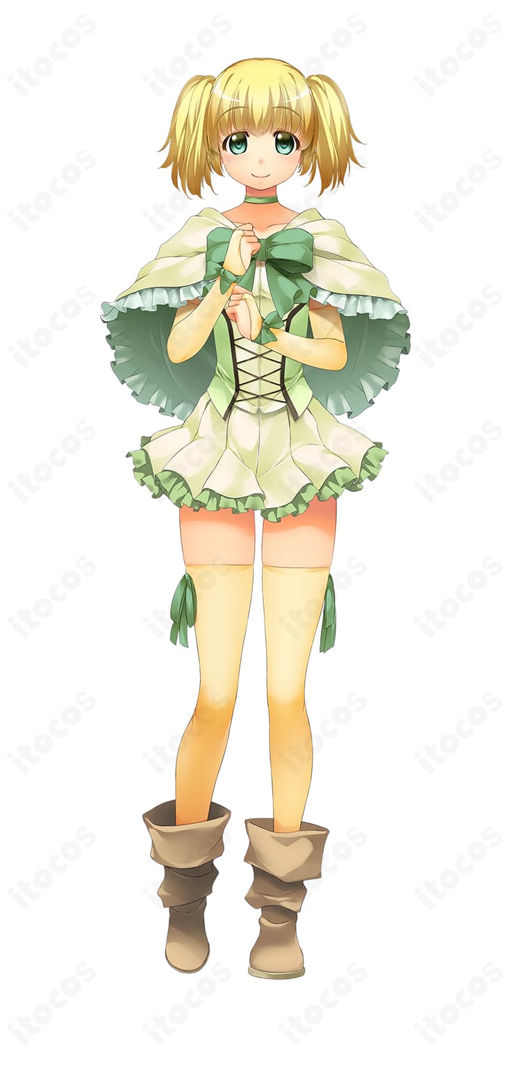 悠久幻想曲 マリア・ショート リバイバル版コスプレ衣装の正面全身。清楚で優しい雰囲気を丁寧に再現したITOCOS製オーダーメイドモデル