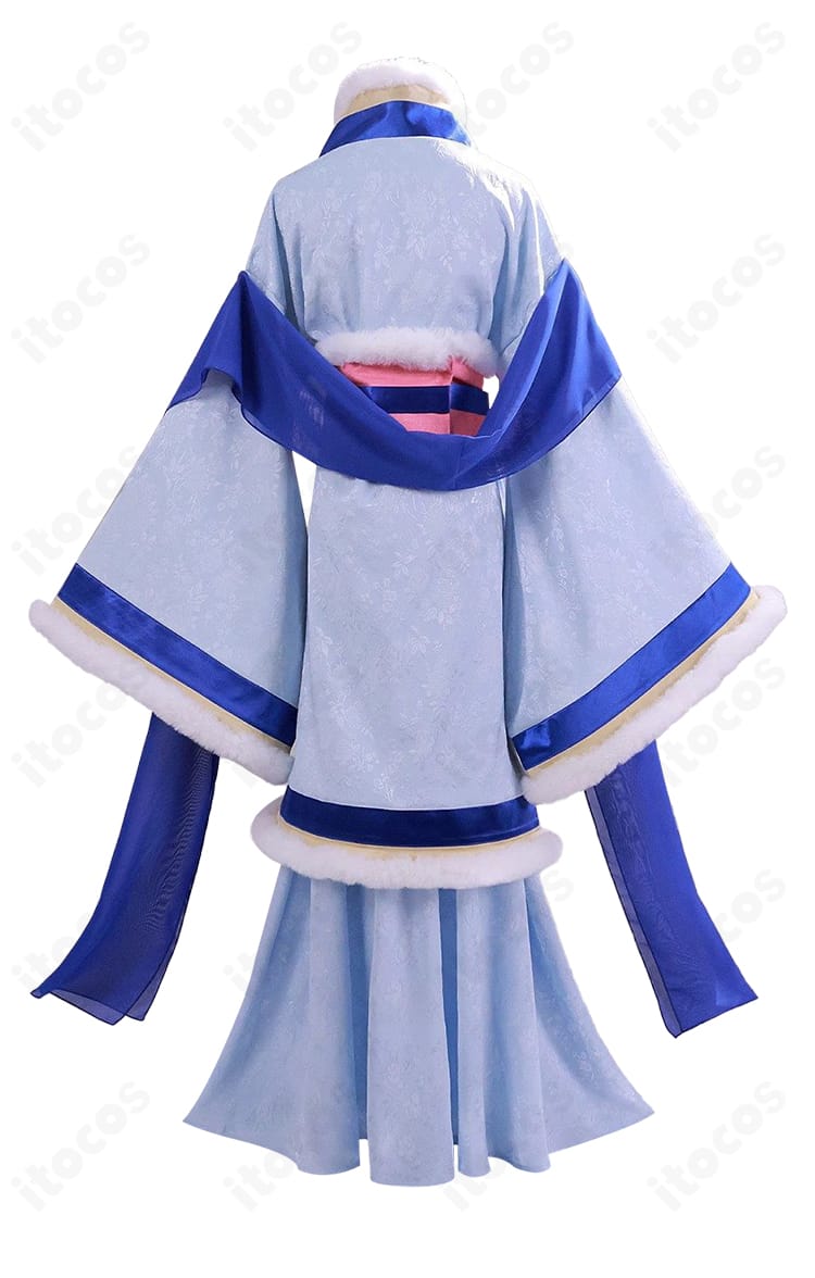 薬屋のひとりごと 猫猫 冬服コスプレ衣装の背面。後ろ姿まで丁寧に仕立て、シワの出にくい落ち感を表現。