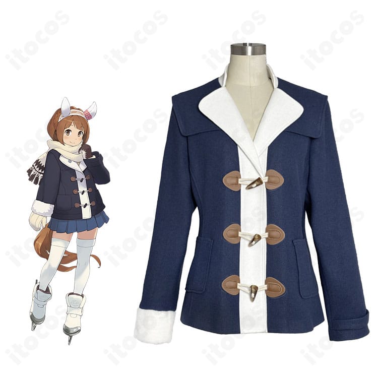 ウマ娘 プリティーダービー ユキノビジンの勝負服コート全身。コートと手袋を着用した作中イメージを高再現で撮影。