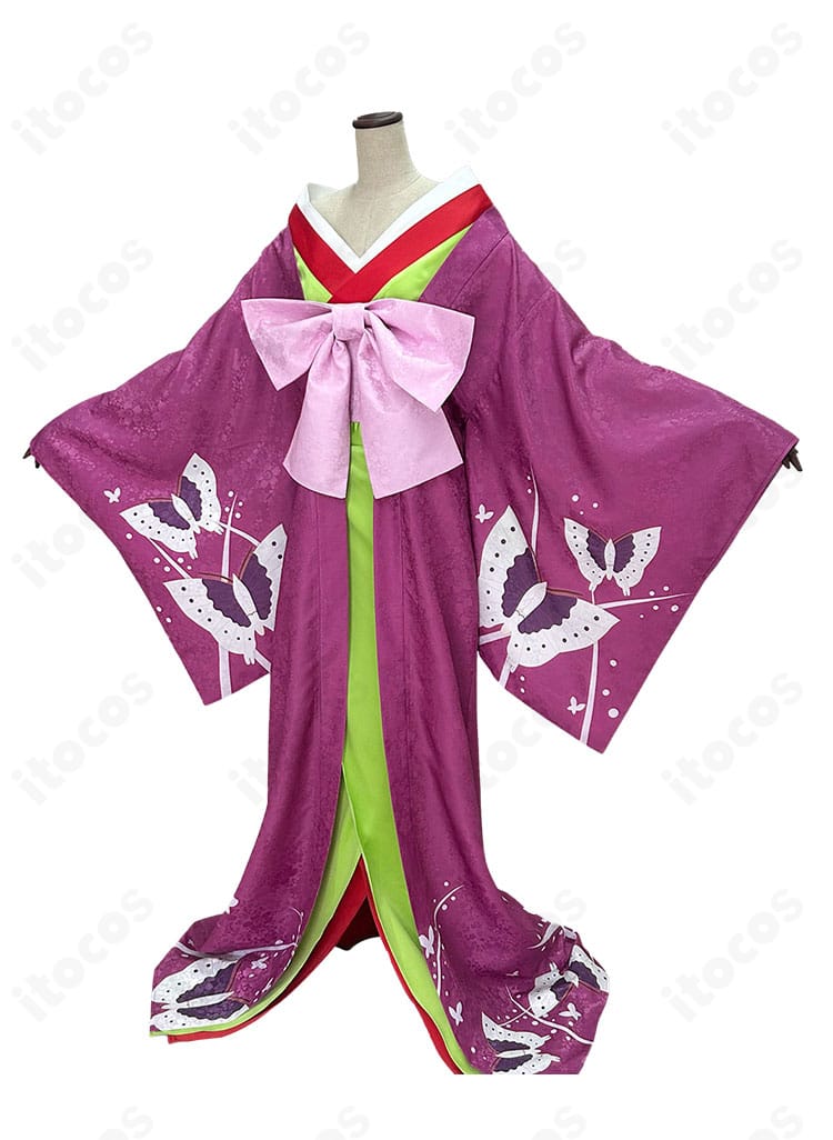 黒執事 藍猫 花魁風コスプレの正面。衿元と帯風パーツが映える、華やかな和装シルエットの写真映えデザイン