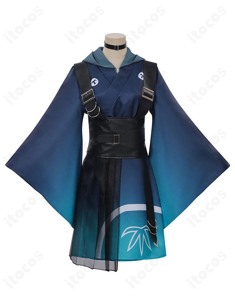 超かぐや姫！酒寄彩葉コスプレの正面デザイン。パーカー×トップス×コルセットのレイヤードと丈感を忠実に再現。