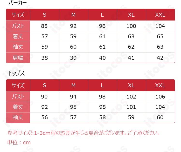 超かぐや姫！酒寄彩葉コスプレのサイズ表。S〜XXLの実測目安でサイズ選びをサポート。